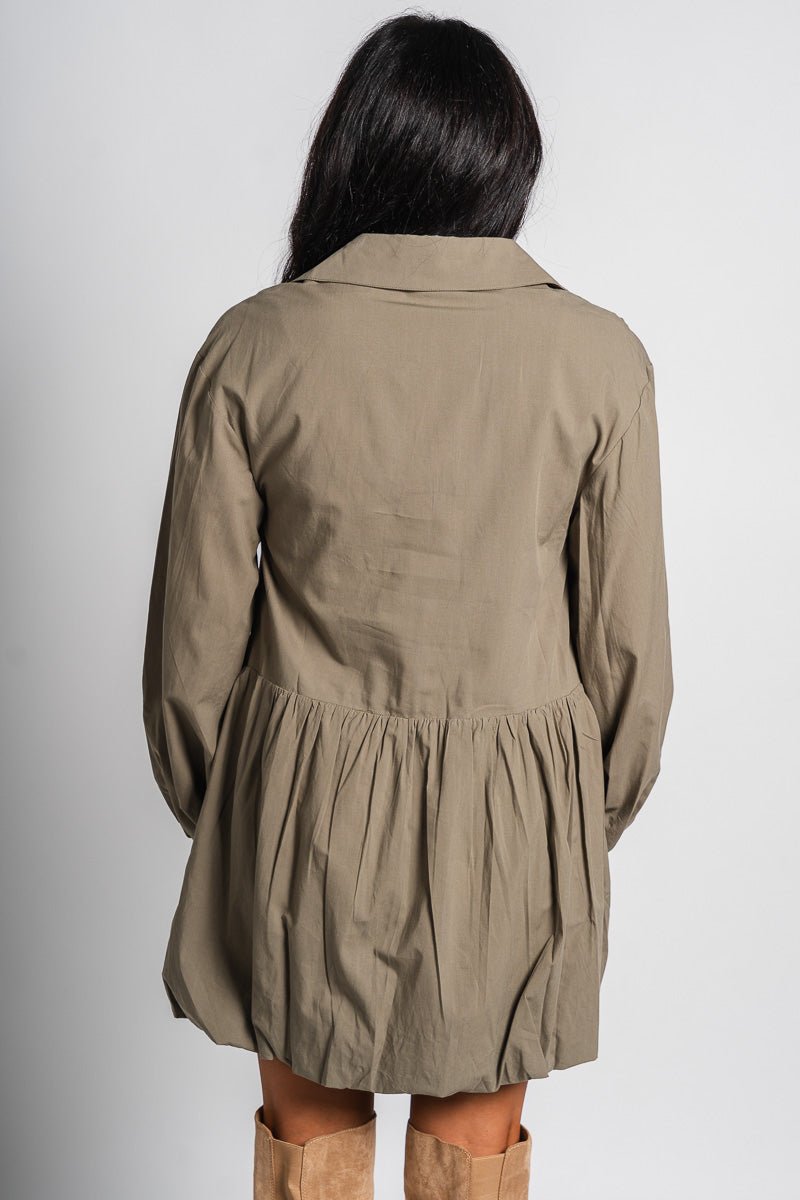 Bubble Hem Shirt Dress Olive Olive / Small Bubble Hem Shirt Dress Olive Olive / Small