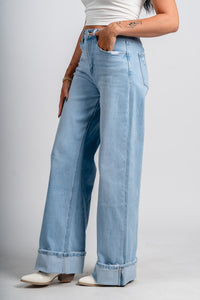 Flying Monkey high rise cuffed baggy jeans intrepid | Lush Fashion Lounge: boutique women's jeans, fashion jeans for women, affordable fashion jeans, cute boutique jeans