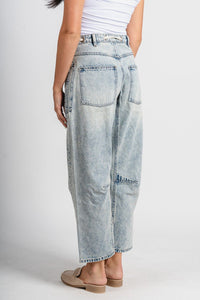 Washed high rise barrel jeans light denim | Lush Fashion Lounge: boutique women's jeans, fashion jeans for women, affordable fashion jeans, cute boutique jeans