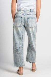 Washed high rise barrel jeans light denim | Lush Fashion Lounge: boutique women's jeans, fashion jeans for women, affordable fashion jeans, cute boutique jeans