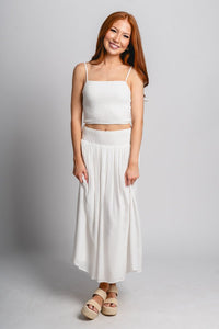Smocked crop top white - Stylish top - Trendy Staycation Outfits at Lush Fashion Lounge Boutique in Oklahoma City