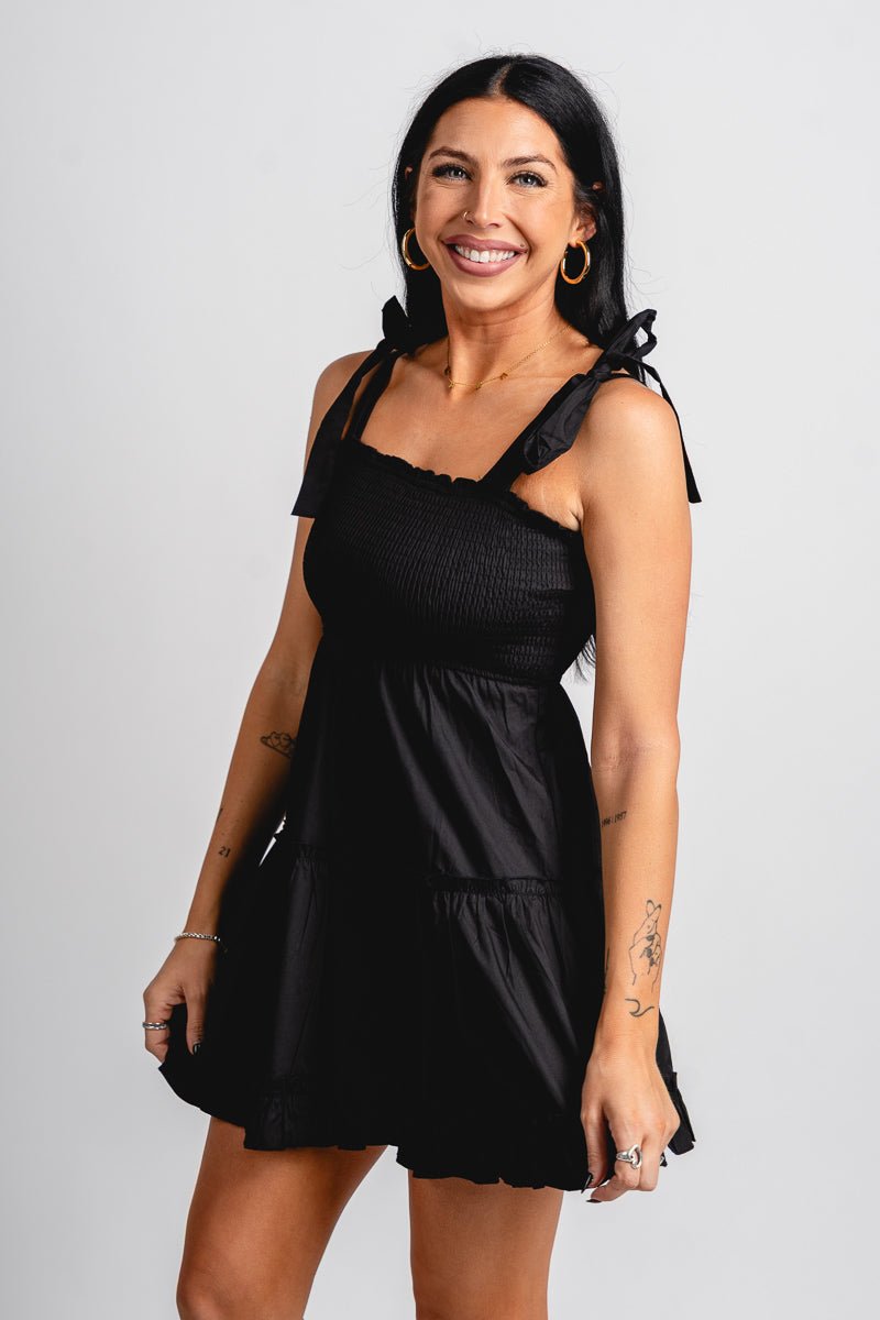 Smocked babydoll dress black - Affordable dress - Boutique Dresses at Lush Fashion Lounge Boutique in Oklahoma City