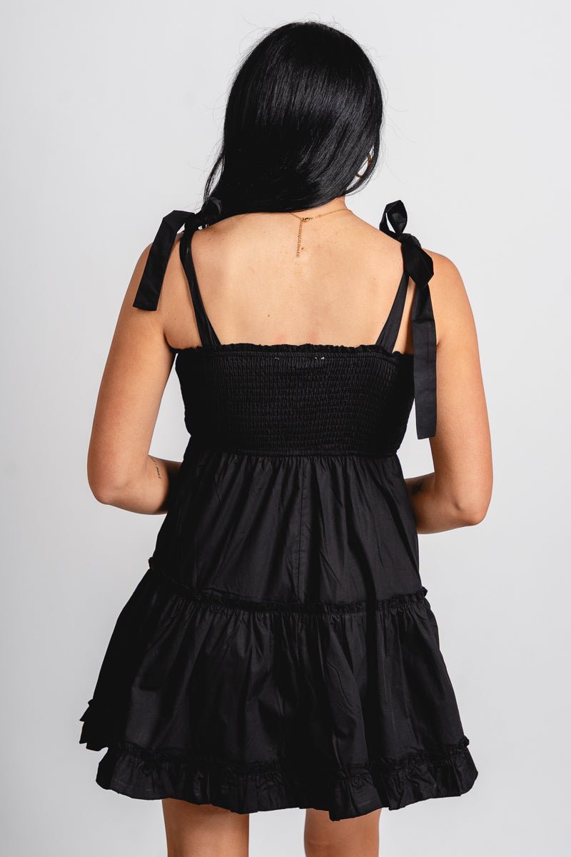 Smocked babydoll dress black