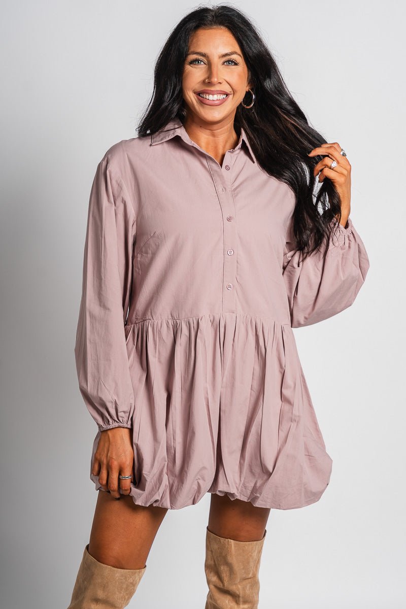 Bubble hem shirt dress rose - Affordable dress - Boutique Dresses at Lush Fashion Lounge Boutique in Oklahoma City