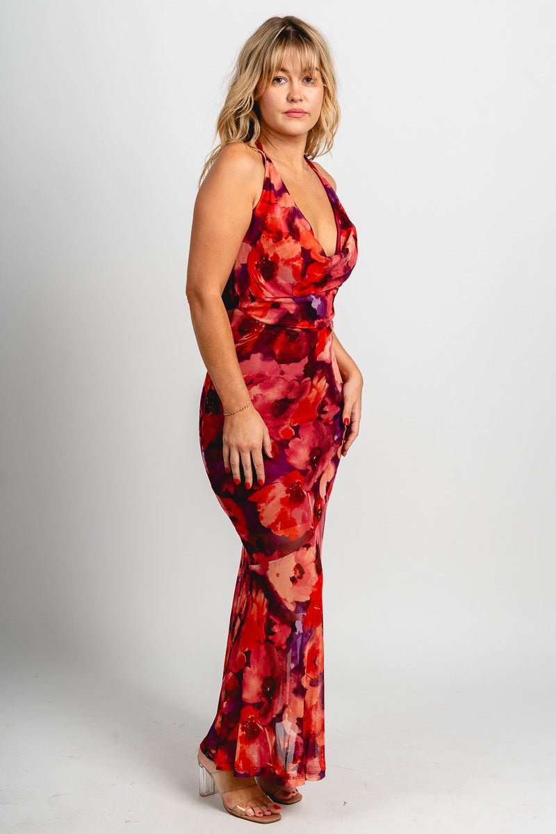 Halter mesh maxi dress Praslin sunset - Cute dress - Trendy Dresses at Lush Fashion Lounge Boutique in Oklahoma City