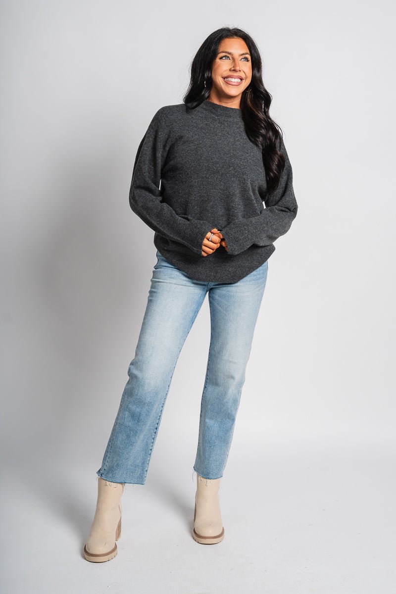 Z Supply Gia crew neck sweater charcoal - Z Supply Sweater - Z Supply Clothing at Lush Fashion Lounge Trendy Boutique Oklahoma City