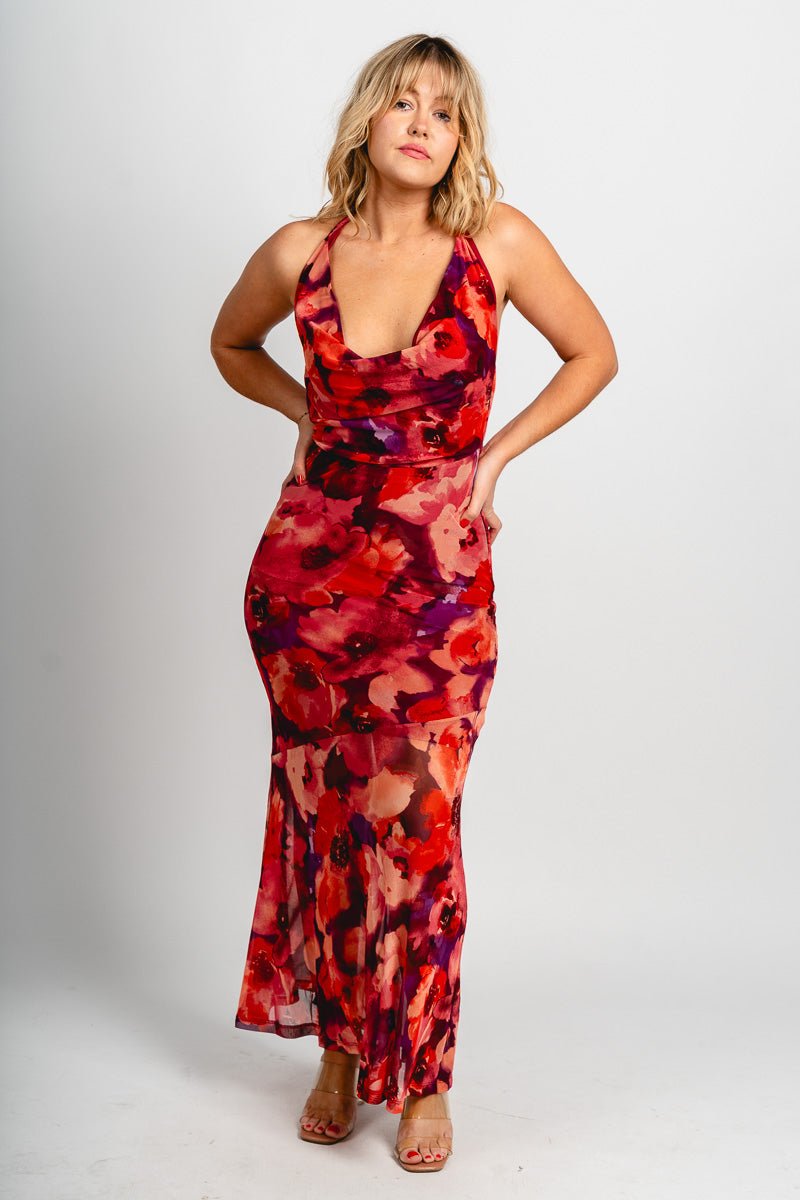 Halter mesh maxi dress Praslin sunset - Trendy dress - Fashion Dresses at Lush Fashion Lounge Boutique in Oklahoma City