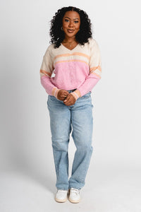 Striped crop sweater natural/pink – Unique Sweaters | Lounging Sweaters and Womens Fashion Sweaters at Lush Fashion Lounge Boutique in Oklahoma City