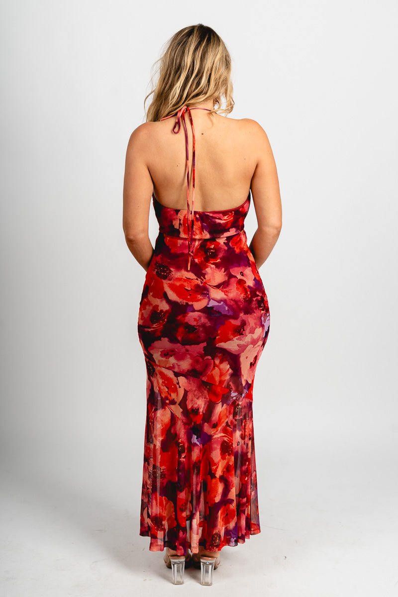 Halter mesh maxi dress Praslin sunset - Affordable dress - Boutique Dresses at Lush Fashion Lounge Boutique in Oklahoma City