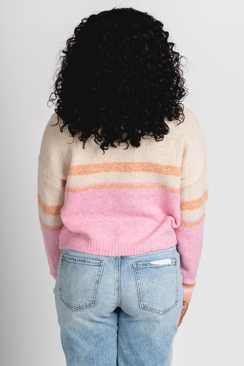 Striped crop sweater natural/pink