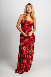 Strapless mesh maxi dress Praslin sunset - Cute dress - Trendy Dresses at Lush Fashion Lounge Boutique in Oklahoma City
