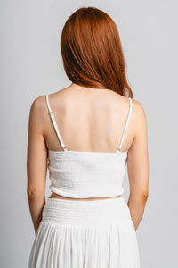 Smocked crop top white - Adorable top - Stylish Vacation T-Shirts at Lush Fashion Lounge Boutique in Oklahoma City
