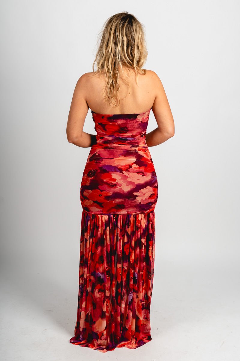 Strapless mesh maxi dress Praslin sunset - Affordable dress - Boutique Dresses at Lush Fashion Lounge Boutique in Oklahoma City