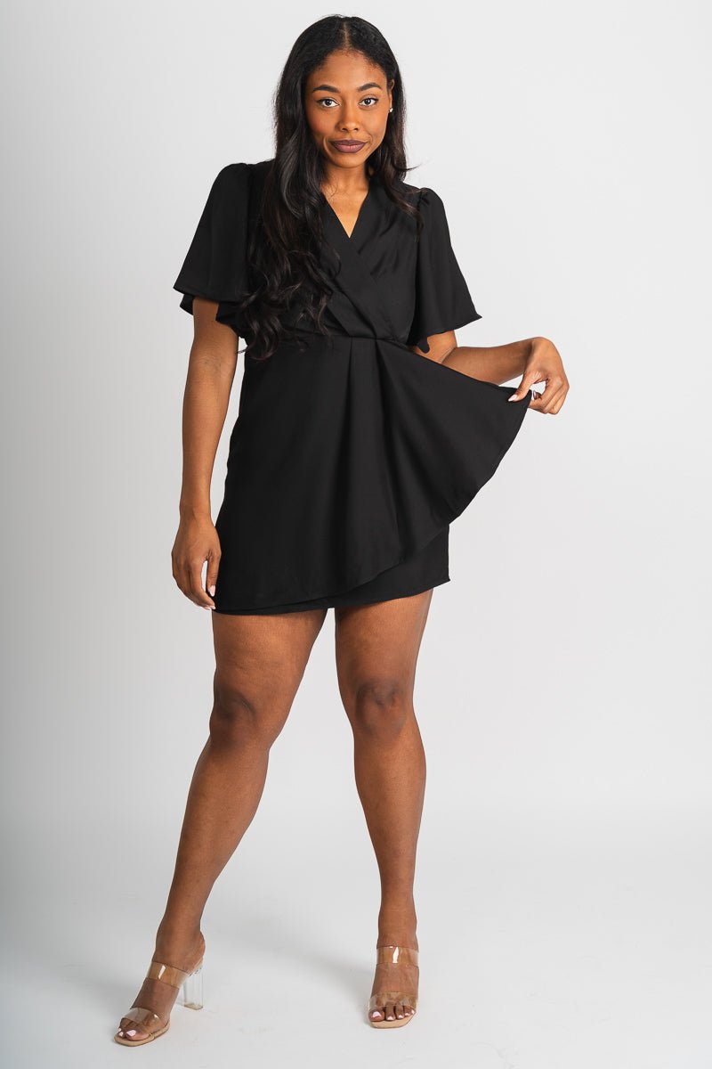 Ruffle wrap dress black - Trendy Dress - Fashion Dresses at Lush Fashion Lounge Boutique in Oklahoma City