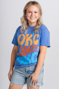 OKC repeater stars thrifted t-shirt blue - Trendy Oklahoma City Basketball T-Shirts Lush Fashion Lounge Boutique in Oklahoma City