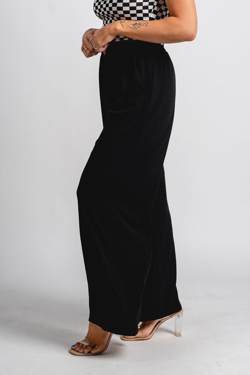 Wide leg pants black | Lush Fashion Lounge: women's boutique pants, boutique women's pants, affordable boutique pants, women's fashion pants