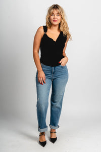 Cowl neck shirred tank top black - Trendy Tank Top - Fashion Tank Tops at Lush Fashion Lounge Boutique in Oklahoma City