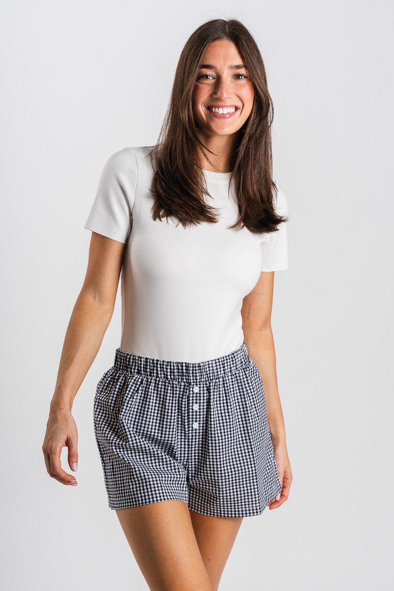 Gingham boxer shorts black/white - Trendy Shorts - Fashion Shorts at Lush Fashion Lounge Boutique in Oklahoma City