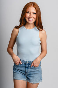 Round neck bodysuit light blue - Cute bodysuit - Trendy Bodysuits at Lush Fashion Lounge Boutique in Oklahoma City