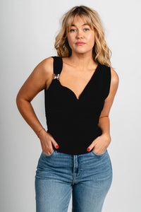 Cowl neck shirred tank top black - Cute Tank Top - Trendy Tank Tops at Lush Fashion Lounge Boutique in Oklahoma City