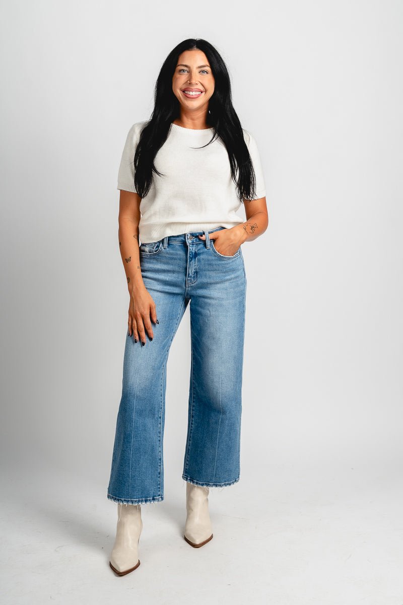 Flying Monkey high rise wide leg jeans wolf n crane | Lush Fashion Lounge: boutique women's jeans, fashion jeans for women, affordable fashion jeans, cute boutique jeans