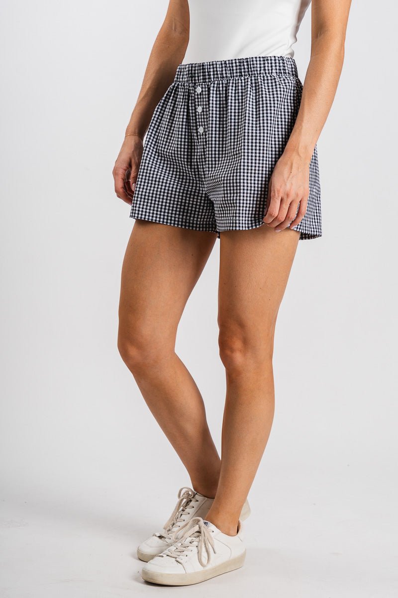 Gingham boxer shorts black/white Stylish Shorts - Womens Fashion Shorts at Lush Fashion Lounge Boutique in Oklahoma City