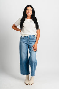 Flying Monkey high rise wide leg jeans wolf n crane | Lush Fashion Lounge: boutique women's jeans, fashion jeans for women, affordable fashion jeans, cute boutique jeans