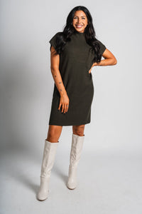 Mock neck sweater dress olive Stylish dress - Womens Fashion Dresses at Lush Fashion Lounge Boutique in Oklahoma City