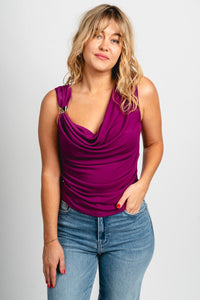 Cowl neck shirred tank top grape - Affordable Tank Top - Boutique Tank Tops at Lush Fashion Lounge Boutique in Oklahoma City