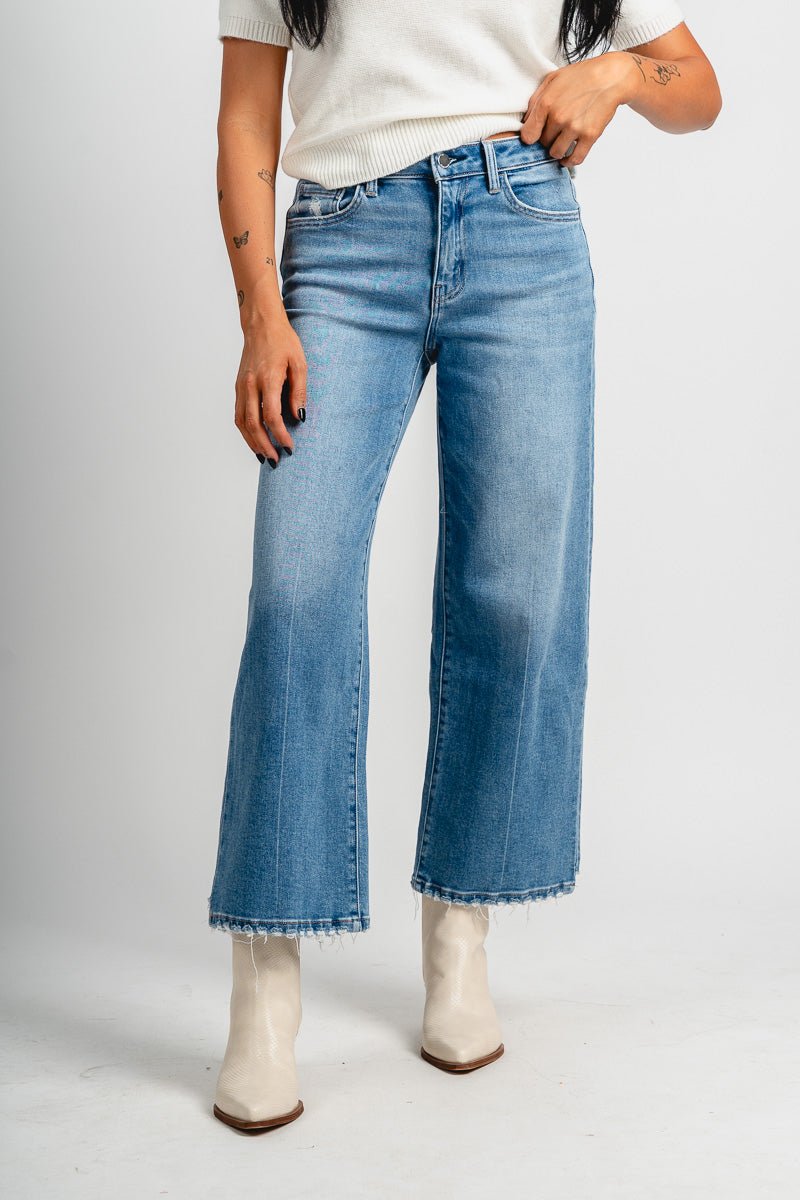 Flying Monkey high rise wide leg jeans wolf n crane | Lush Fashion Lounge: boutique women's jeans, fashion jeans for women, affordable fashion jeans, cute boutique jeans