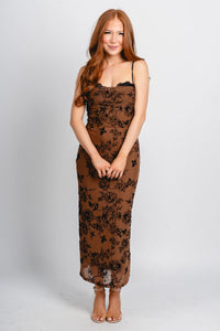 Velvet floral maxi dress brown - Cute dress - Trendy Dresses at Lush Fashion Lounge Boutique in Oklahoma City