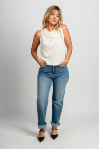 Cowl neck chiffon tank top ivory - Trendy Tank Top - Fashion Tank Tops at Lush Fashion Lounge Boutique in Oklahoma City