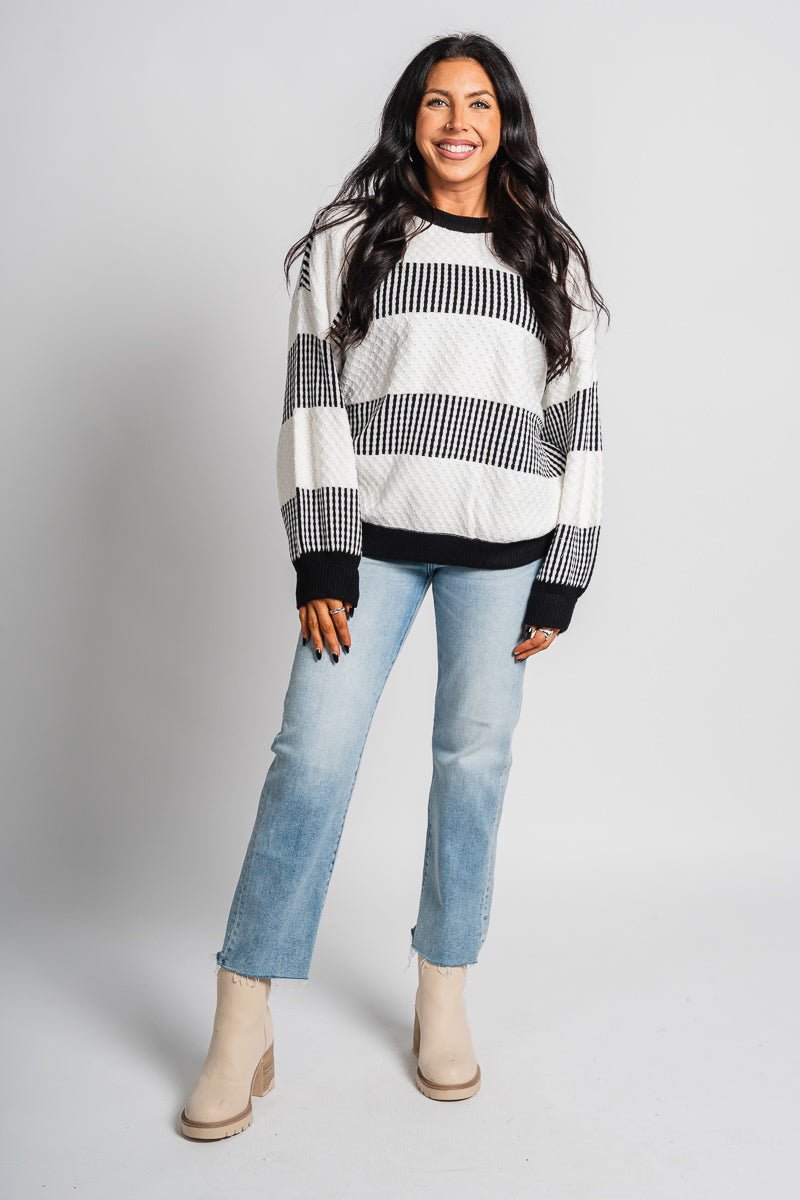 Boxy striped sweater white/black - Trendy Sweaters | Cute Pullover Sweaters at Lush Fashion Lounge Boutique in Oklahoma City