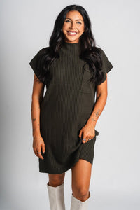 Mock neck sweater dress olive - Cute dress - Trendy Dresses at Lush Fashion Lounge Boutique in Oklahoma City