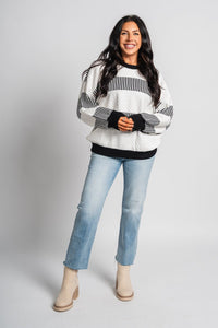 Boxy striped sweater white/black – Unique Sweaters | Lounging Sweaters and Womens Fashion Sweaters at Lush Fashion Lounge Boutique in Oklahoma City