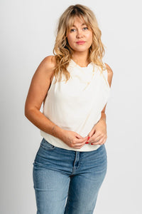 Cowl neck chiffon tank top ivory - Cute Tank Top - Trendy Tank Tops at Lush Fashion Lounge Boutique in Oklahoma City