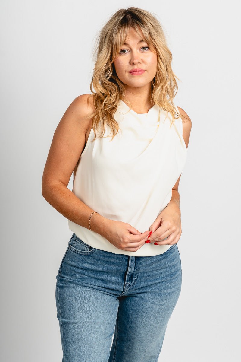 Cowl neck chiffon tank top ivory - Cute Tank Top - Trendy Tank Tops at Lush Fashion Lounge Boutique in Oklahoma City