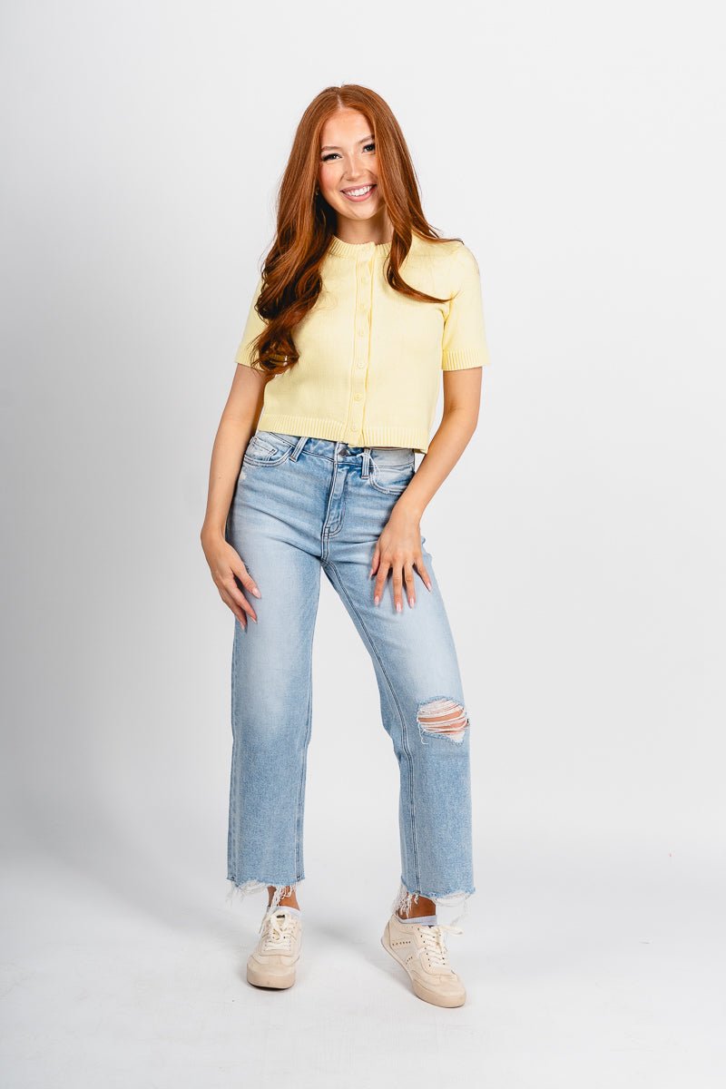 Short sleeve sweater cardigan butter - Trendy Sweater - Fashion Cardigans & Cute Kimonos at Lush Fashion Lounge Boutique in Oklahoma City