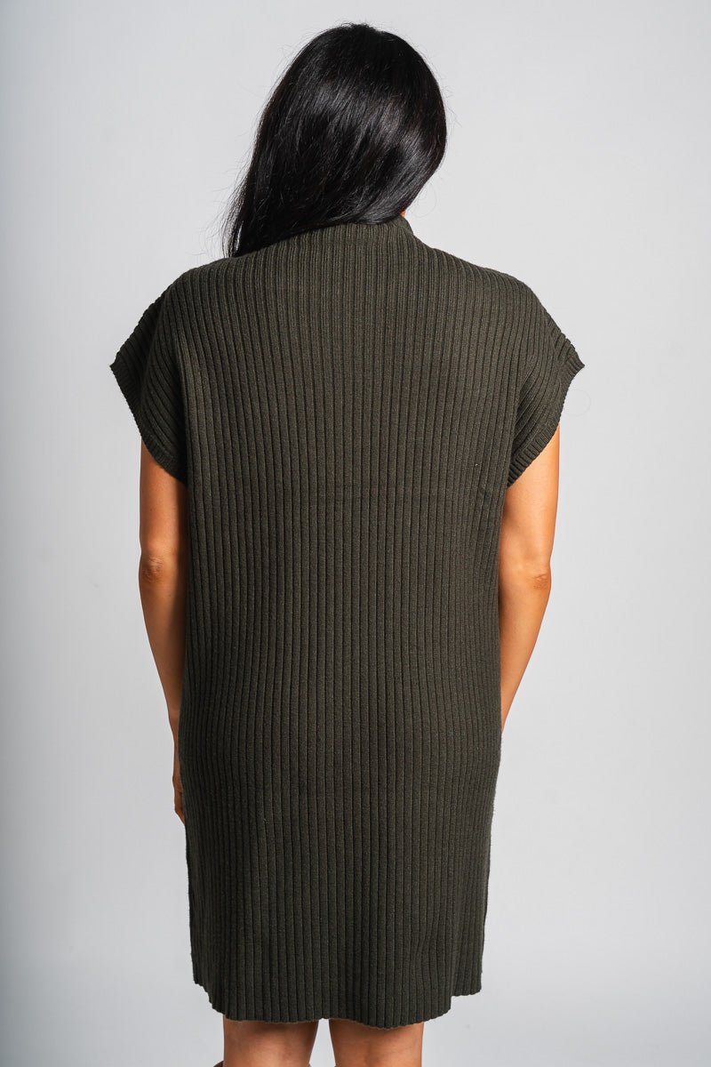 Mock neck sweater dress olive