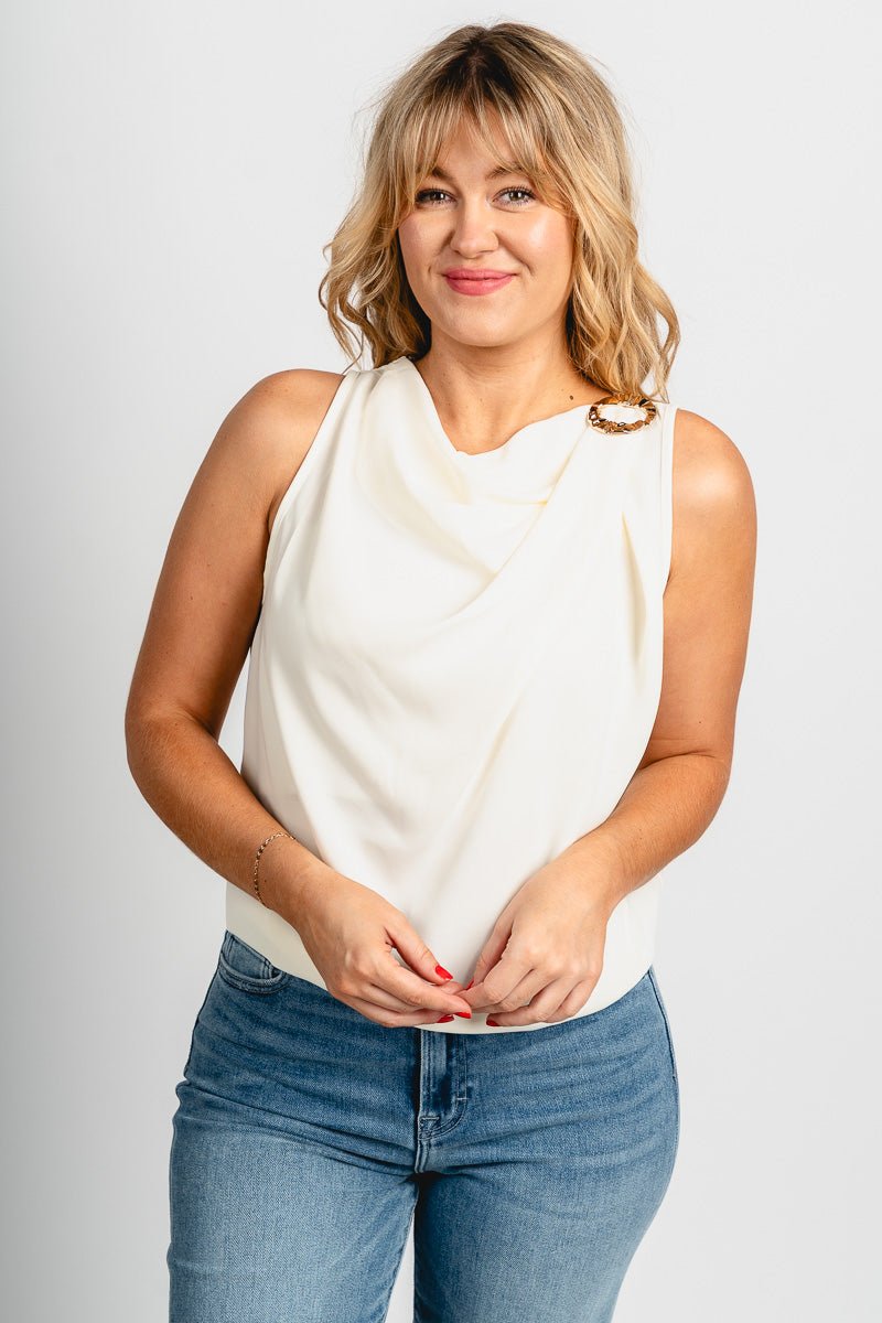 Cowl neck chiffon tank top ivory - Affordable Tank Top - Boutique Tank Tops at Lush Fashion Lounge Boutique in Oklahoma City