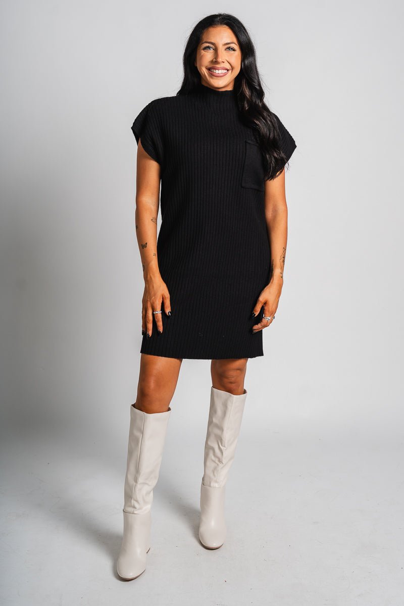 Mock neck sweater dress black - Trendy dress - Fashion Dresses at Lush Fashion Lounge Boutique in Oklahoma City