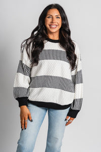 Boxy striped sweater white/black – Boutique Sweaters | Fashionable Sweaters at Lush Fashion Lounge Boutique in Oklahoma City