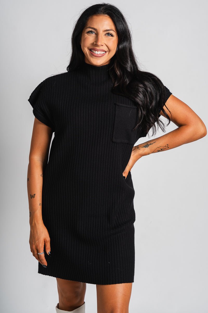 Mock neck sweater dress black - Affordable dress - Boutique Dresses at Lush Fashion Lounge Boutique in Oklahoma City