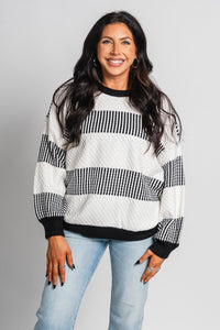 Boxy striped sweater white/black – Stylish Sweaters | Boutique Sweaters at Lush Fashion Lounge Boutique in Oklahoma City