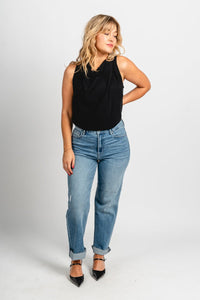 Cowl neck chiffon tank top black - Trendy Tank Top - Fashion Tank Tops at Lush Fashion Lounge Boutique in Oklahoma City