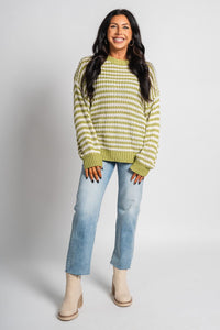 Striped sweater green/white - Trendy Sweaters | Cute Pullover Sweaters at Lush Fashion Lounge Boutique in Oklahoma City