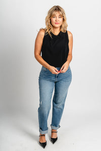 Cowl neck chiffon tank top black Stylish Tank Top - Womens Fashion Tank Tops at Lush Fashion Lounge Boutique in Oklahoma City