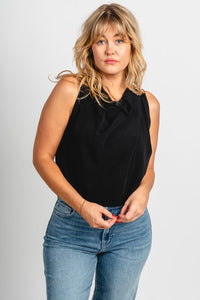 Cowl neck chiffon tank top black - Affordable Tank Top - Boutique Tank Tops at Lush Fashion Lounge Boutique in Oklahoma City
