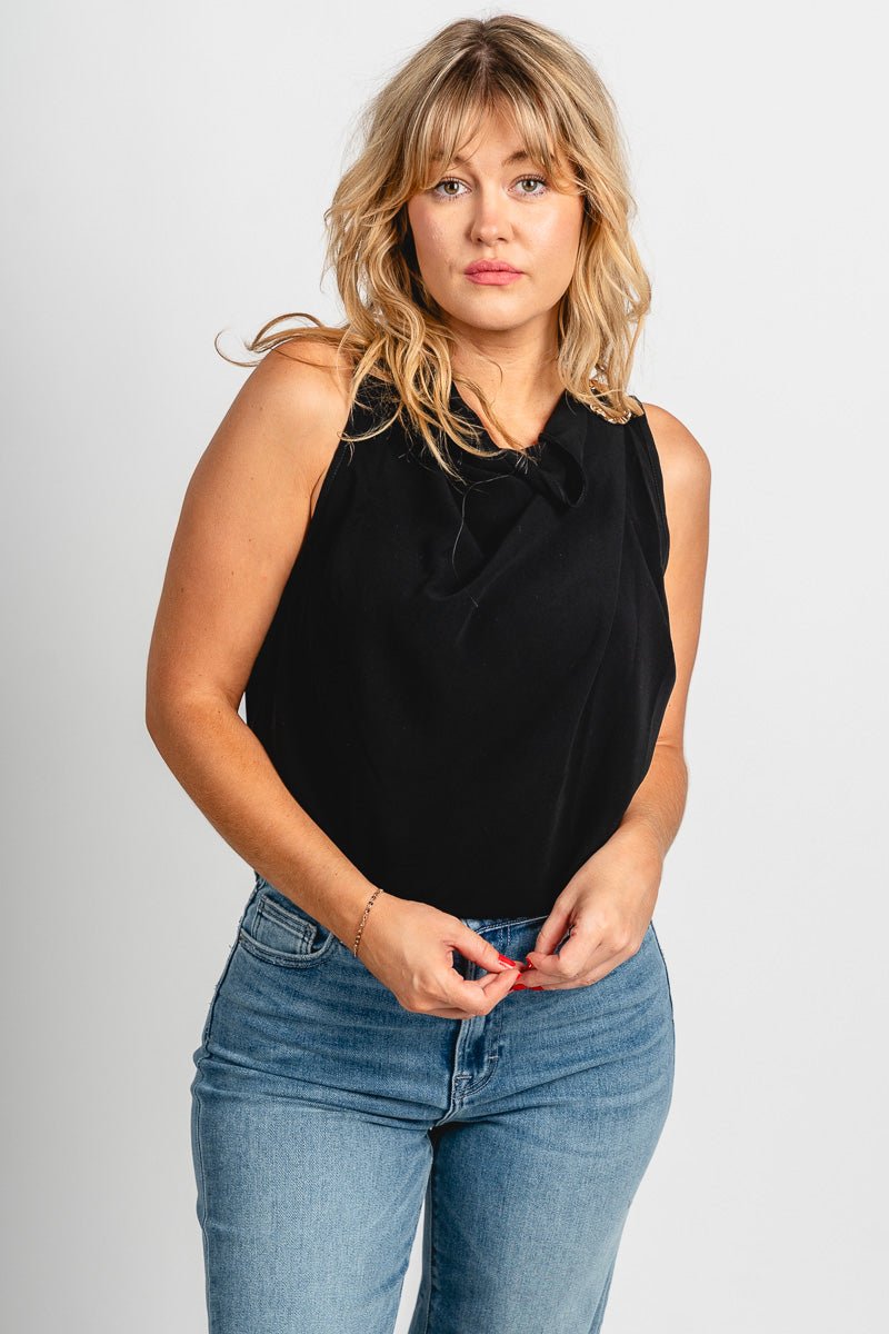 Cowl neck chiffon tank top black - Affordable Tank Top - Boutique Tank Tops at Lush Fashion Lounge Boutique in Oklahoma City