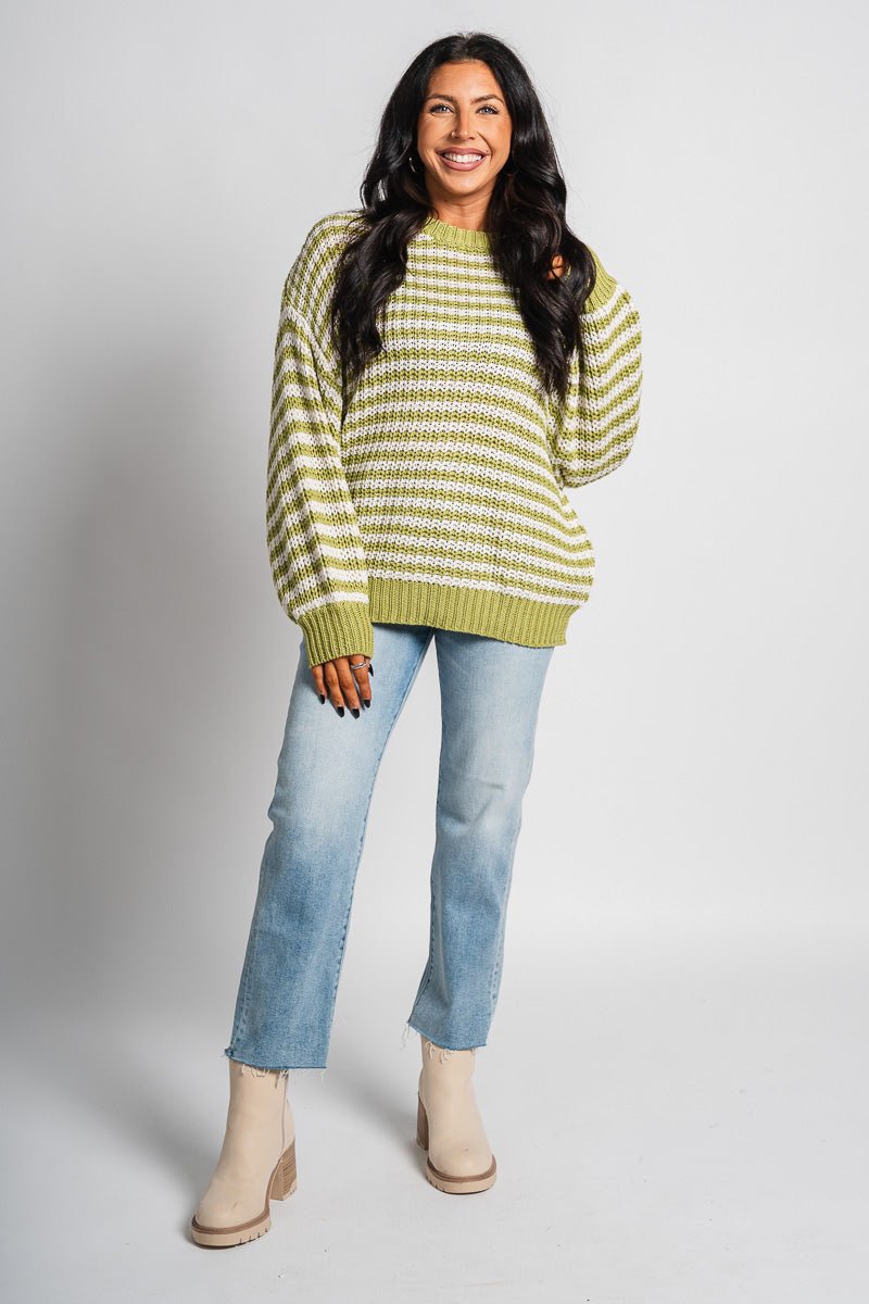 Striped sweater green/white – Unique Sweaters | Lounging Sweaters and Womens Fashion Sweaters at Lush Fashion Lounge Boutique in Oklahoma City